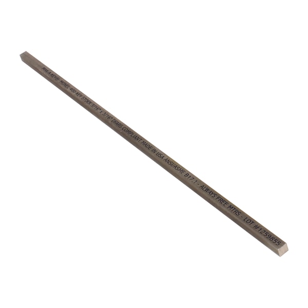 Huyett Undersized Key Stock, Monel, Plain, 12 in L, 3/16 in W, 3/16 in